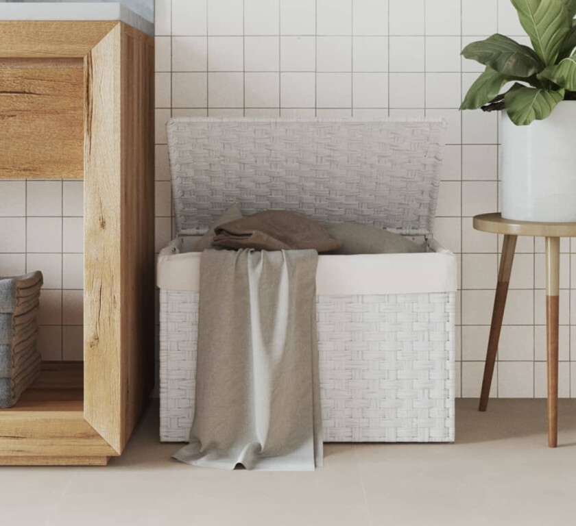 Skittentøyskurv med lokk hvit 55,5x35x34 cm polyrotting