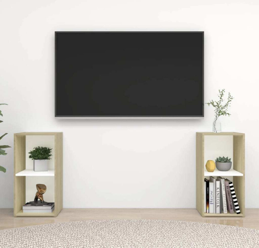 TV-benker 2 stk hvit og sonoma eik 72x35x36,5 cm sponplate