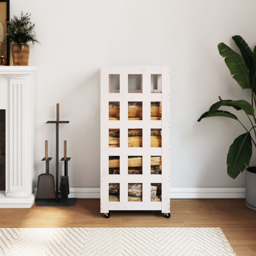 Vedstativ med hjul 40x49x110 cm heltre furu