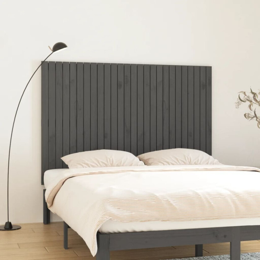 Veggmontert sengegavl grå 166x3x110 cm heltre furu