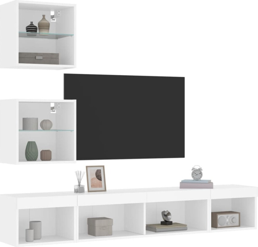 Vegghengte TV-enheter med LED 5 deler hvit konstruert tre