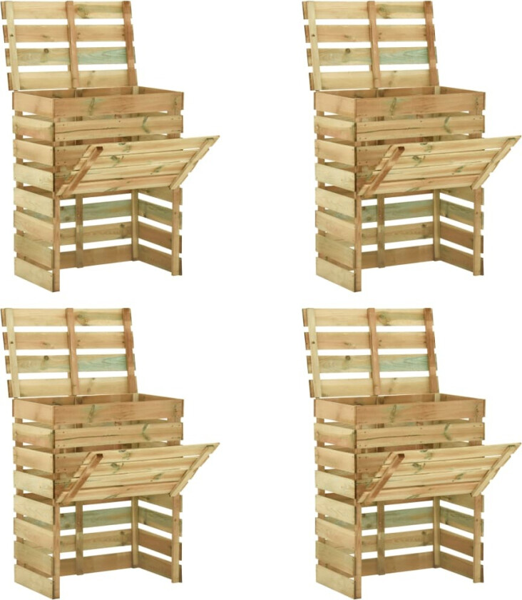 Kompostkasse med lamelldesign 4 stk 80x50x100cm impregnert furu
