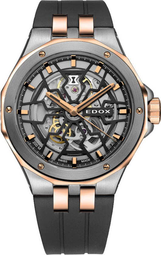 Delfin The Original Mecano Automatic Skeleton 85303 357GR NRN - Automatisk - Grå Gunmetal Rosegull - Herreklokker - Gummi - Safir