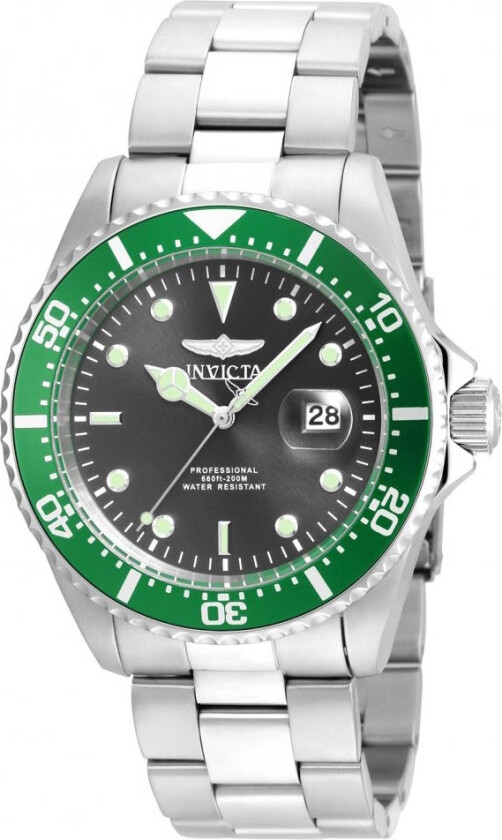 Pro Diver Men 43mm Stainless Steel Steel Grey Dial - Kvarts - Grønn Sølv - Herreklokker - Rustfritt stål - ledd m/pin - Safirbelagt...