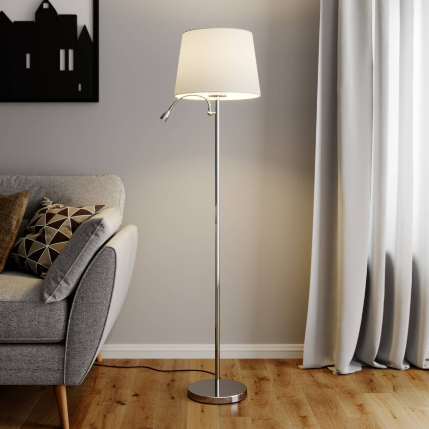 Benjiro - gulvlampe i tekstil med LED-leselampe