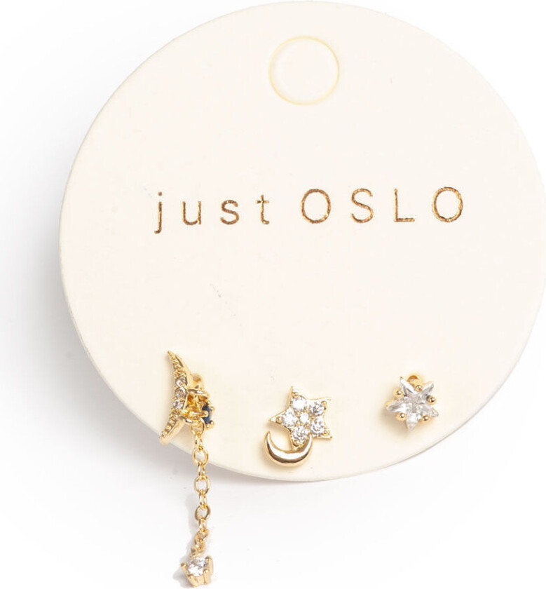 Sett med 3 ulike øredobber, måneskinn