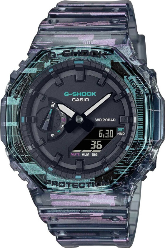 G-Shock Digital Glitch Series Limited GA-2100NN-1AER - Anadigi - Blå Grønn - Herreklokker - Resin - Mineral