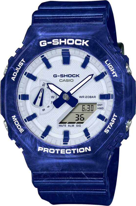 G-Shock White Pottery Series Limited GA-2100BWP-2AER - Anadigi - Blå Grønn - Herreklokker - Resin - Mineral