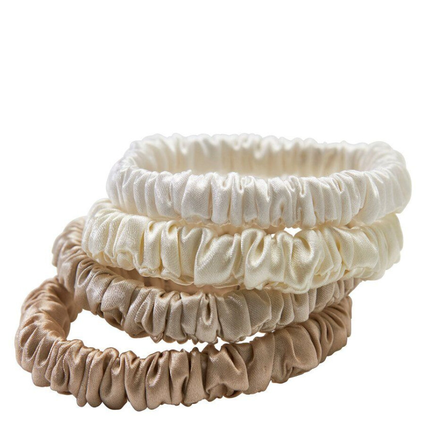 Lenoites Mulberry Silk Skinny Scrunchies, White, Cream White, Bei