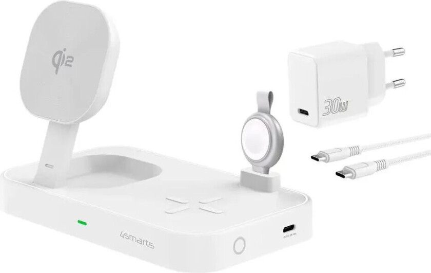 4smarts Qi2 Trådløs Lader 15W med Apple Watch Stick - MagSafe Kompatibel - Hvit
