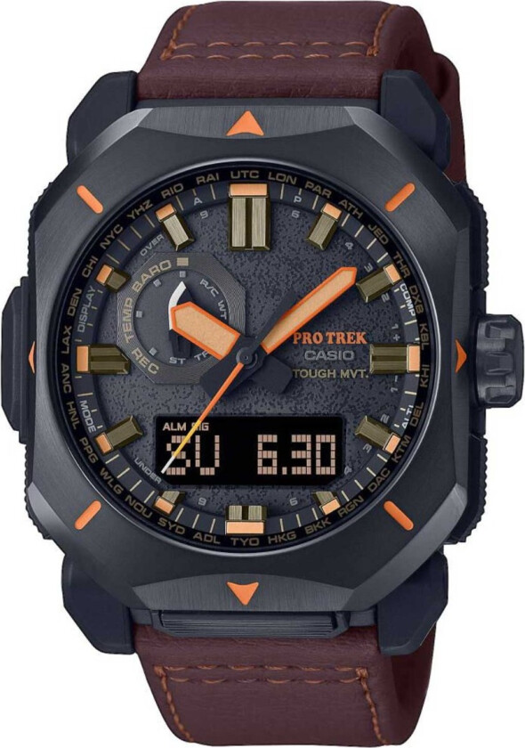 Pro Trek PRW-6900YL-5ER - Anadigi - Sort - Herreklokker - Skinn - Mineral