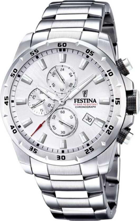 Chronograph F20463/1 - Kvarts - Sølv - Herreklokker - Rustfritt stål - ledd m/pin - Mineral