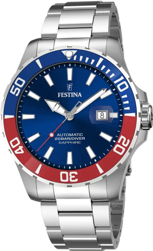 200M Automatic Diver F20531/5 - Automatisk - Sølv - Herreklokker - Rustfritt stål - ledd m/pin - Safir