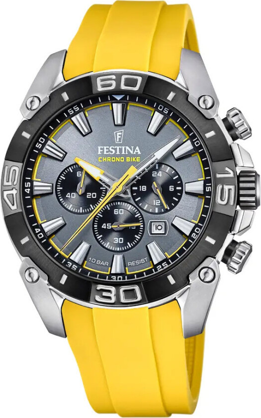 Chrono Bike F20544/7 - Kvarts - Sølv - Herreklokker - Gummi - Mineral
