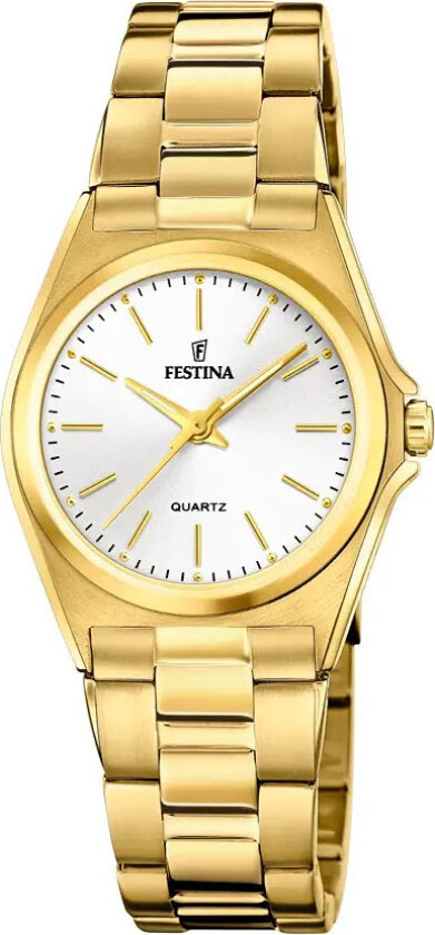 Classic Lady F20557/2 - Kvarts - Gull - Dameklokker - Rustfritt stål - ledd m/pin - Mineral