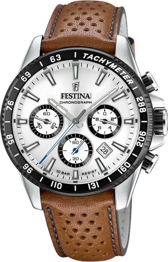 Mens Chronograph F20561/1 - Kvarts - Sølv - Herreklokker - Skinn - Mineral
