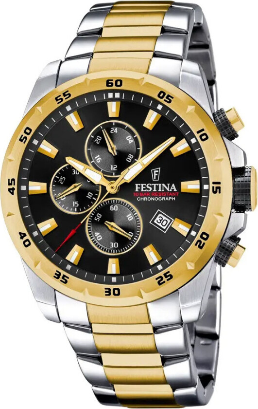 Mens Chronograph F20562/4 - Kvarts - Gull Sølv - Herreklokker - Rustfritt stål - ledd m/pin - Mineral
