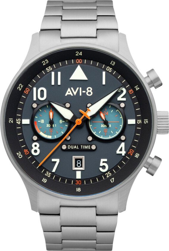 Carey Dual Time Gutersloh AV-4088-22 - Kvarts - Sølv - Herreklokker - Rustfritt stål - ledd m/pin - Mineral