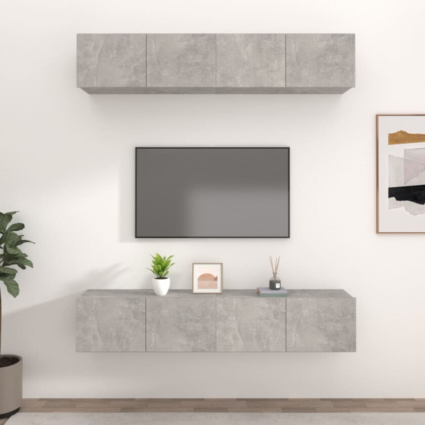 TV-benker 4 stk betonggrå 80x30x30 cm konstruert tre