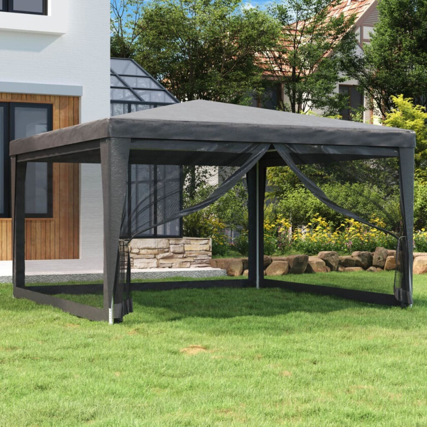 Festtelt med 4 sidevegger av netting antrasitt 4x4 m HDPE