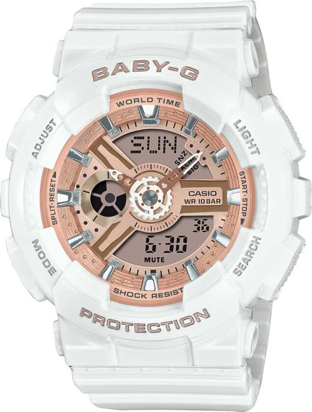 Baby-G BA-110X-7A1ER - Anadigi - Hvit - Dameklokker - Resinledd - Mineral