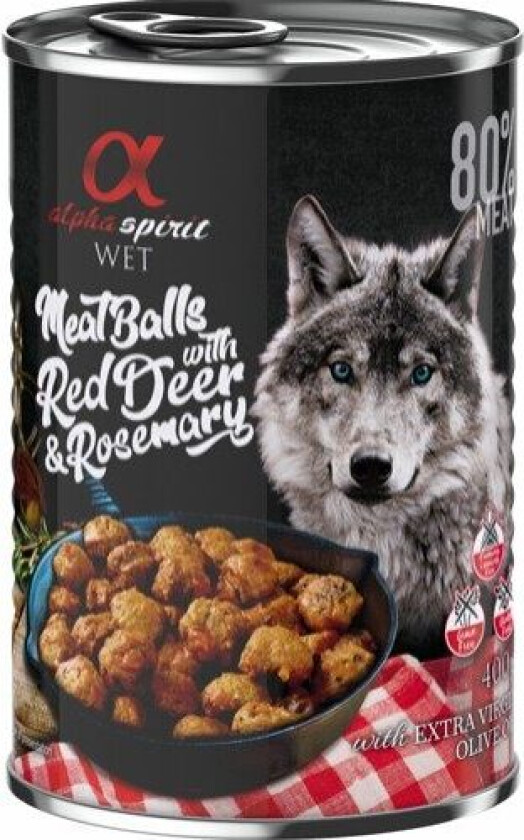 alpha spirit Dog Meatballs 6 x 400 g - Rød hjort og rosmarin