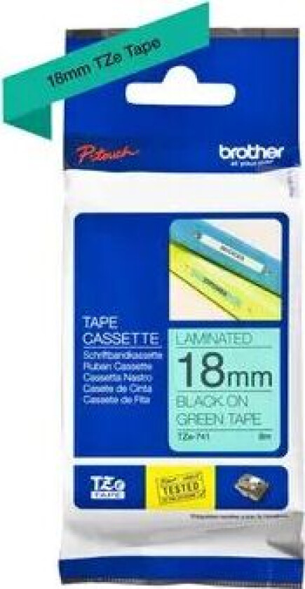 Tape 18mm Tze-741 Svart/gr�nn