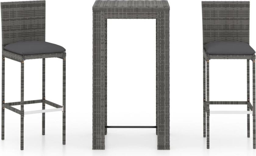 Barsett til hage med puter 3 deler polyrotting grå