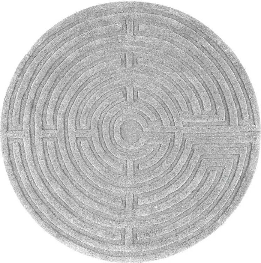 Minilabyrint rund gulvteppe sølvgrå (grå), 130 cm
