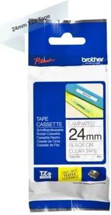 Tape 24mm Tze-151 Svart/gjennomsiktig