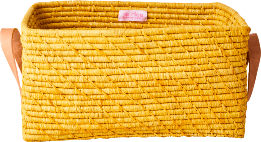 Rice raffia oppbevaringskurv 24x34 cm Gul