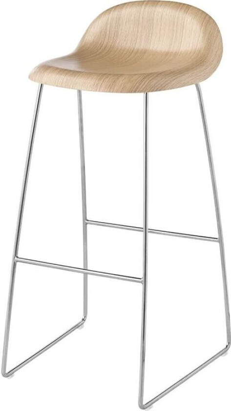 3D barstol høy oak matt lacqured, forkrommede stålmeier