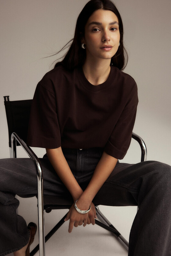 - Basic boxy tee - t-skjorter - Brun - XXL - Dame
