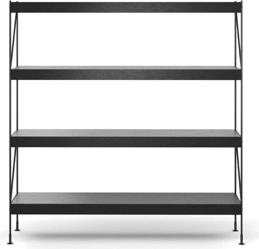 Zet hyllesystem oak black stained, 1 x 4, black steel base