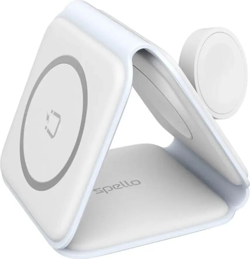 3-i-1 Sammenleggbar Trådløs Lader 15W - MagSafe Kompatibel - Hvit