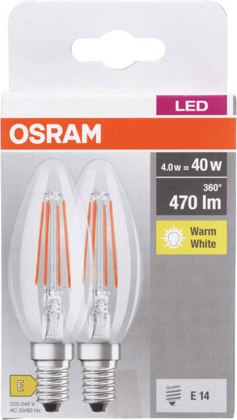 Lyspære Led Clb 40 Klar E14 2pk