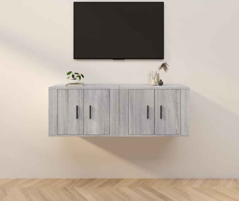 Vegghengte TV-benker 2 stk grå sonoma 57x34,5x40 cm