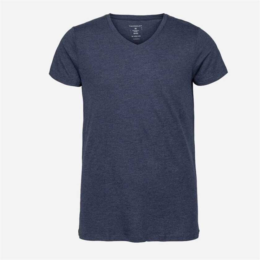 Short Sleeve V-Neck T-Shirt - Blue Melange Blå M