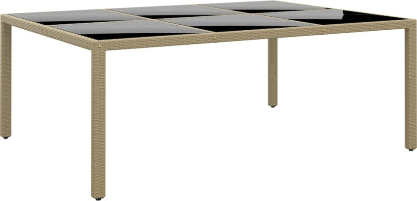Hagebord 200x150x75 cm herdet glass og polyrotting beige