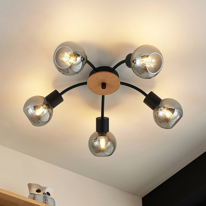 Eridia taklampe, tre, 5 lyskilder, rund