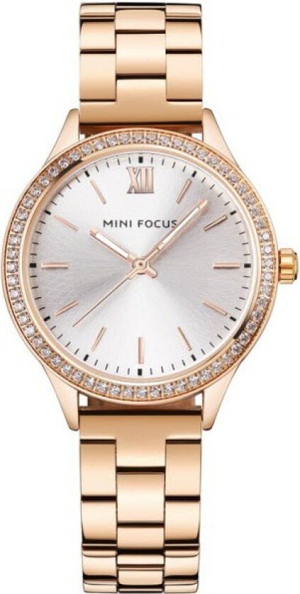 MF0043 Rose - Kvarts - Krystal Rosegull - Dameklokker - Rustfritt stål - ledd m/pin - Mineral