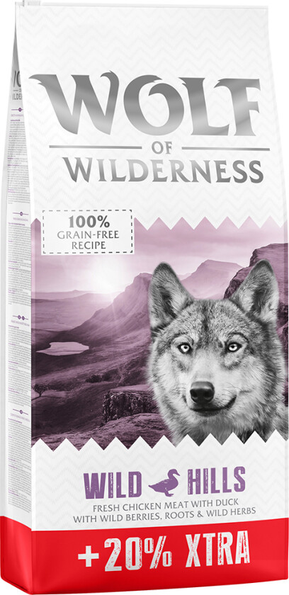12 + 2,4 kg gratis! 14,4 kg Wolf of Wilderness - kornfri - Wild Hills - And