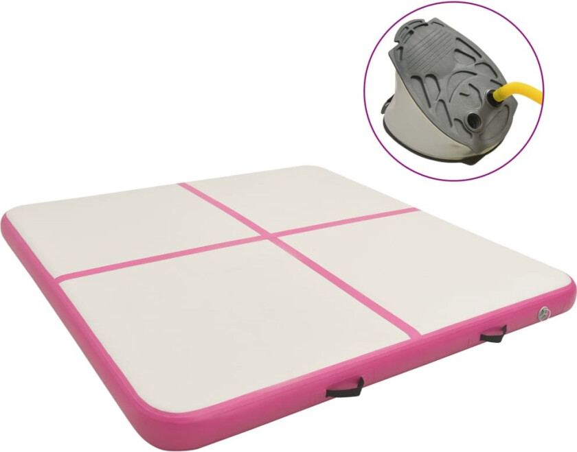 Oppblåsbar gymnastikkmatte med pumpe 200x200x20 cm PVC rosa