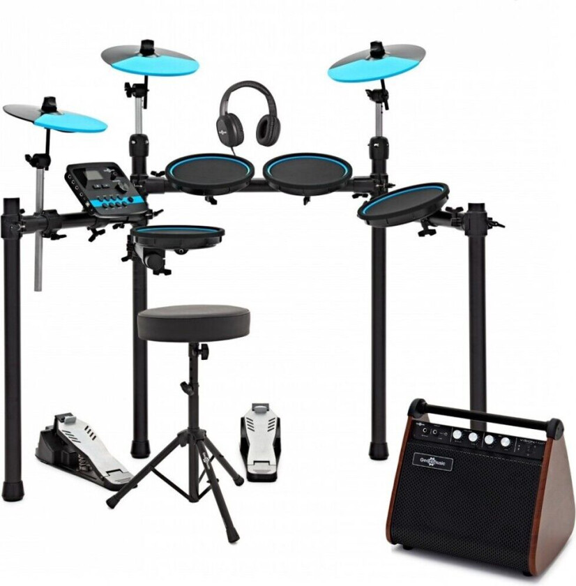 Gear4Music Digital Drums 500BL Elektronisk Trommesett Forsterkerpakke