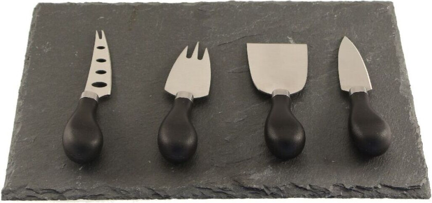 Cheese Set 4 Knifes And Slate OneSize, Black/Steel