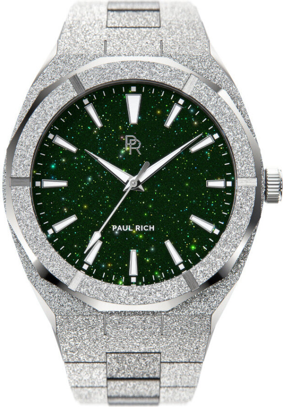 Frosted Silver Green 45mm - Kvarts - Sølv - Herreklokker - Rustfritt stål - ledd m/pin - Mineral