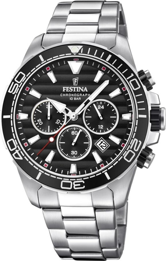 Chronograph F20361/4 - Kvarts - Sølv - Herreklokker - Rustfritt stål - ledd m/pin - Mineral