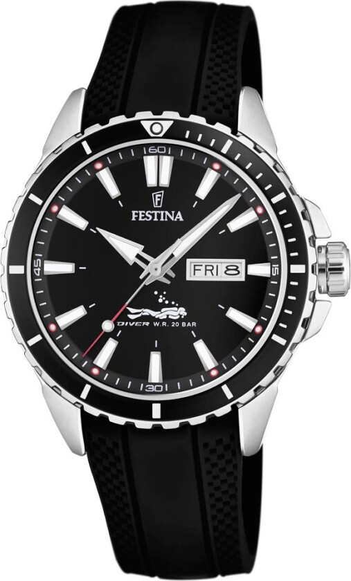 Diver F20378/1 - Kvarts - Sølv - Herreklokker - Silikon - Mineral
