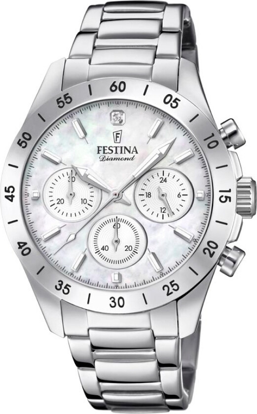 Diamond Chronograph F20397/1 - Kvarts - Sølv - Dameklokker - Rustfritt stål - ledd m/pin - Mineral