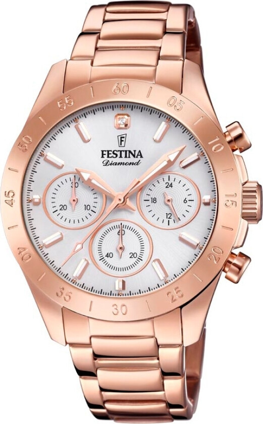 Diamond Lady Chronograph F20399/1 - Kvarts - Rosegull - Dameklokker - Rustfritt stål - ledd m/pin - Mineral